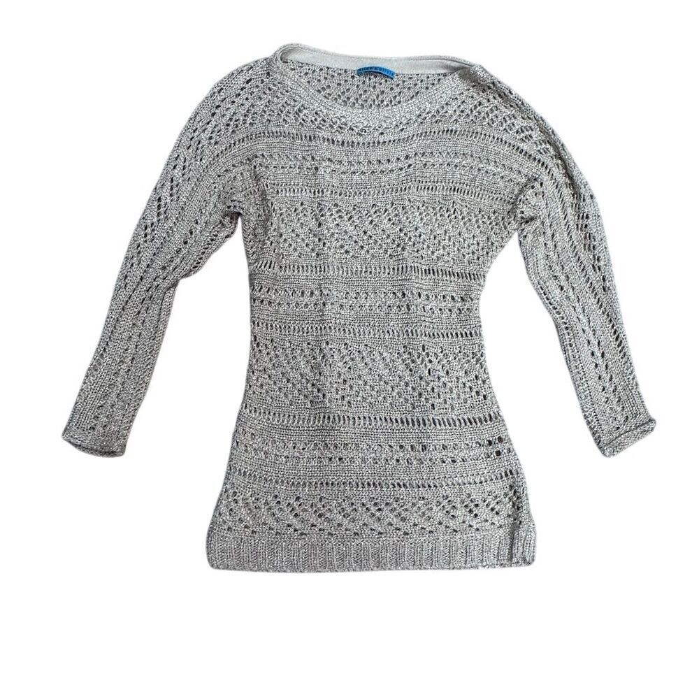 EUC Alice + Olivia XS Gold Off Shoulder Crochet Sweater Long Sleeve